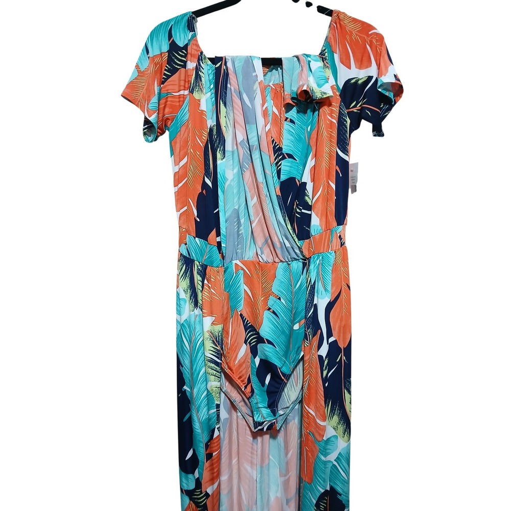 Fashion to Figure Off Shoulder Tropical Maxi Dress with Bodysuit Size 1 Orange - Picture 2 of 13